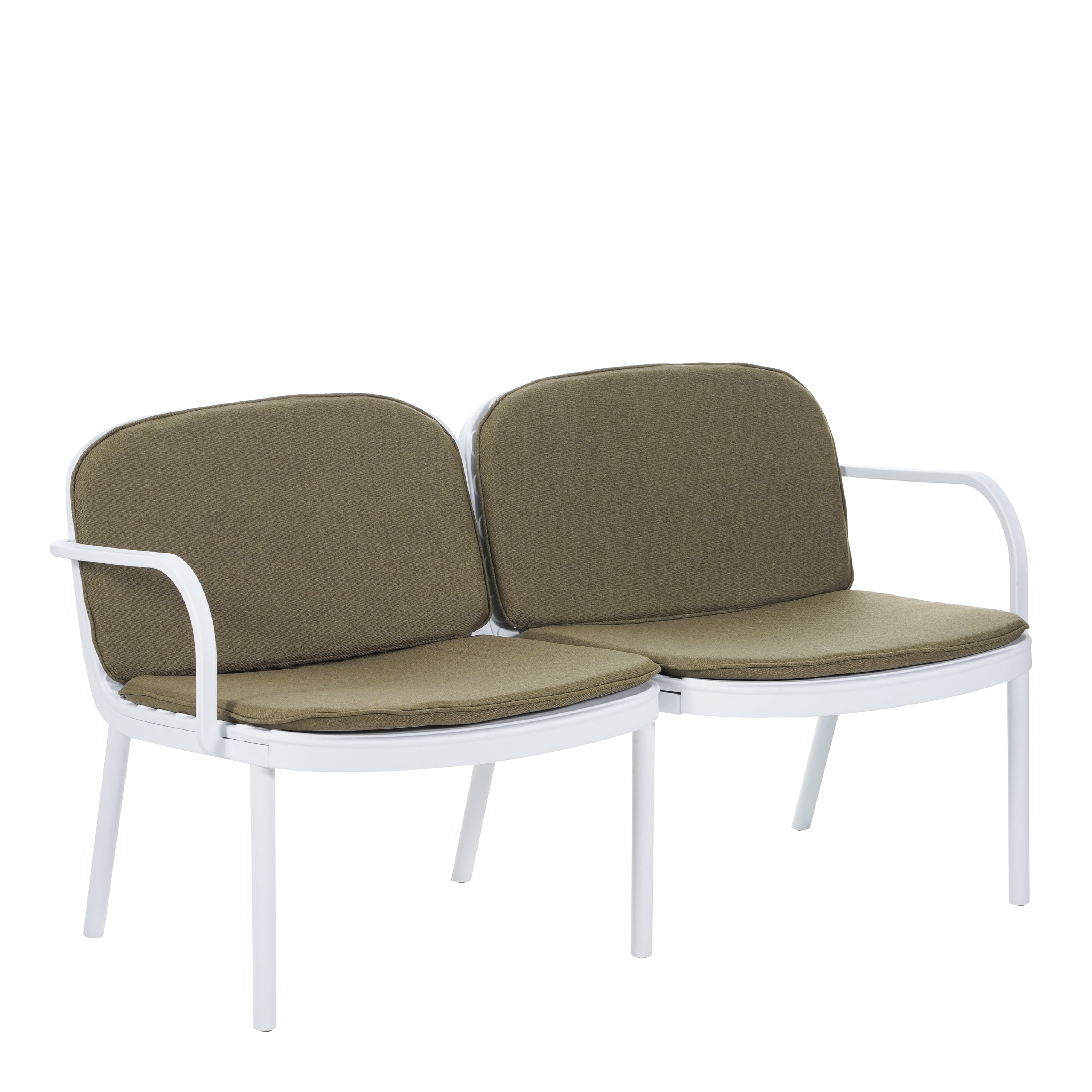 Patio Loveseat, Outdoor PP Sofa with Vibrant Green Cushion and Sturdy White Frame, Low Maintenance Design for Outdoor Seating, White Frame with Green Cushion