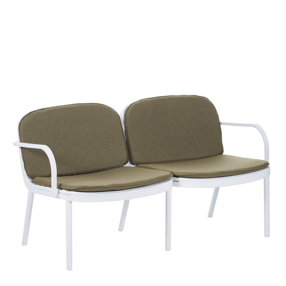 Outdoor Loveseat, PP Wicker Patio Loveseat with Water-Repellent Cushions, All-Weather White Cushion, Modern Garden & Balcony Furniture, 2-Seater
