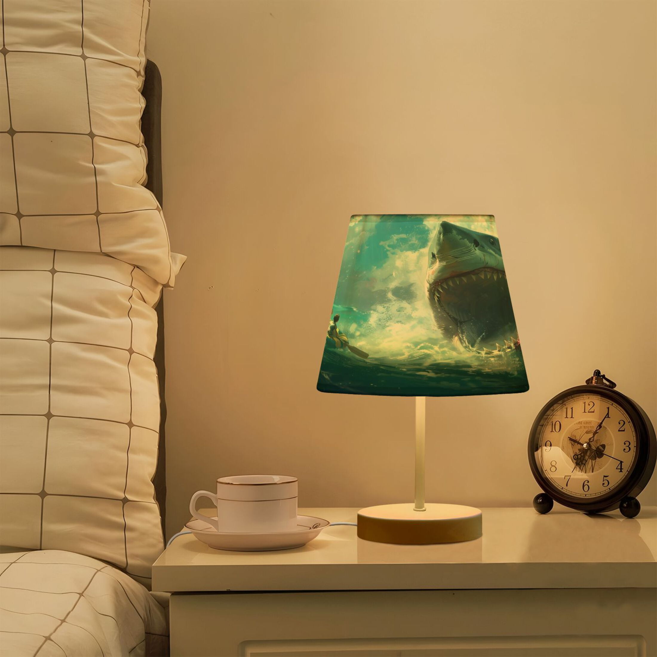 Raft Life with Shark Desk Lamp LED Table Nightstand Lamps with 3 Color Temperatures for Home Bedroom Living Room Decor 8x12