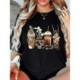 thumbnail image 1 of Gothic Skull Latte Graphic T Shirt Stylish Brown Crew Neck Streetwear For Women Coffee Shop attire With Skull Print Design, 1 of 6