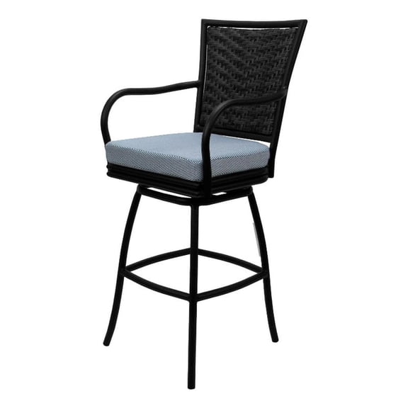 Outdoor/Indoor Swivel Bar Stool 30" Seat - Elon with Arms - Blue Fabric - Black