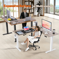 thumbnail image 3 of Legooin 63x55 inch L-Shaped Standing Desk with Power Strip, Height Adjustable Sit Stand Desk, with Headphone Hook and Cable Management, for Home Gaming Room Office Dorm, Brown, 3 of 8