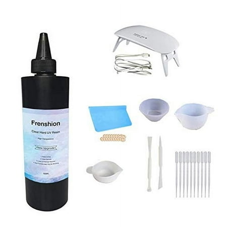 500ML Upgrade Clear Hard Resin, No Shrinking + Led Lamp+ 6 Type of Silicone Resin Tool Cup Stick, Mat and Finger Cots for Jewelry Making Casting and Coating