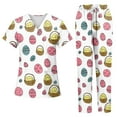 thumbnail image 2 of Black Scrubs For Women，Women's Short-Sleeve Easter Print Nursing Scrubs Set with Pockets，Hot Pink，L, 2 of 4