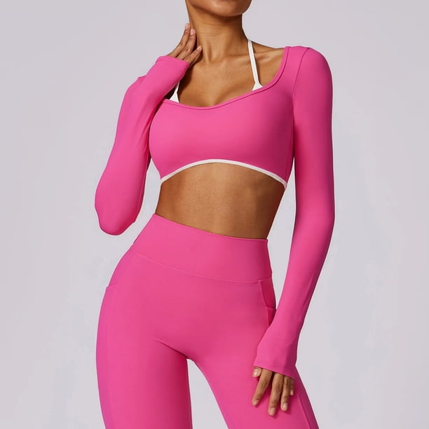 Camisetas de Yoga de manga larga para mujer, Top Sexy con Espalda descubierta, entrenamiento, gimnasio, Top corto de entrenamiento, Top acolchado para ejercicio, ropa de gimnasio, ropa activa