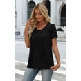 thumbnail image 5 of Ronuti Women T Shirts Pleated Short Sleeve Tops Business Casual Dressy Blouses Black Tops, 5 of 9