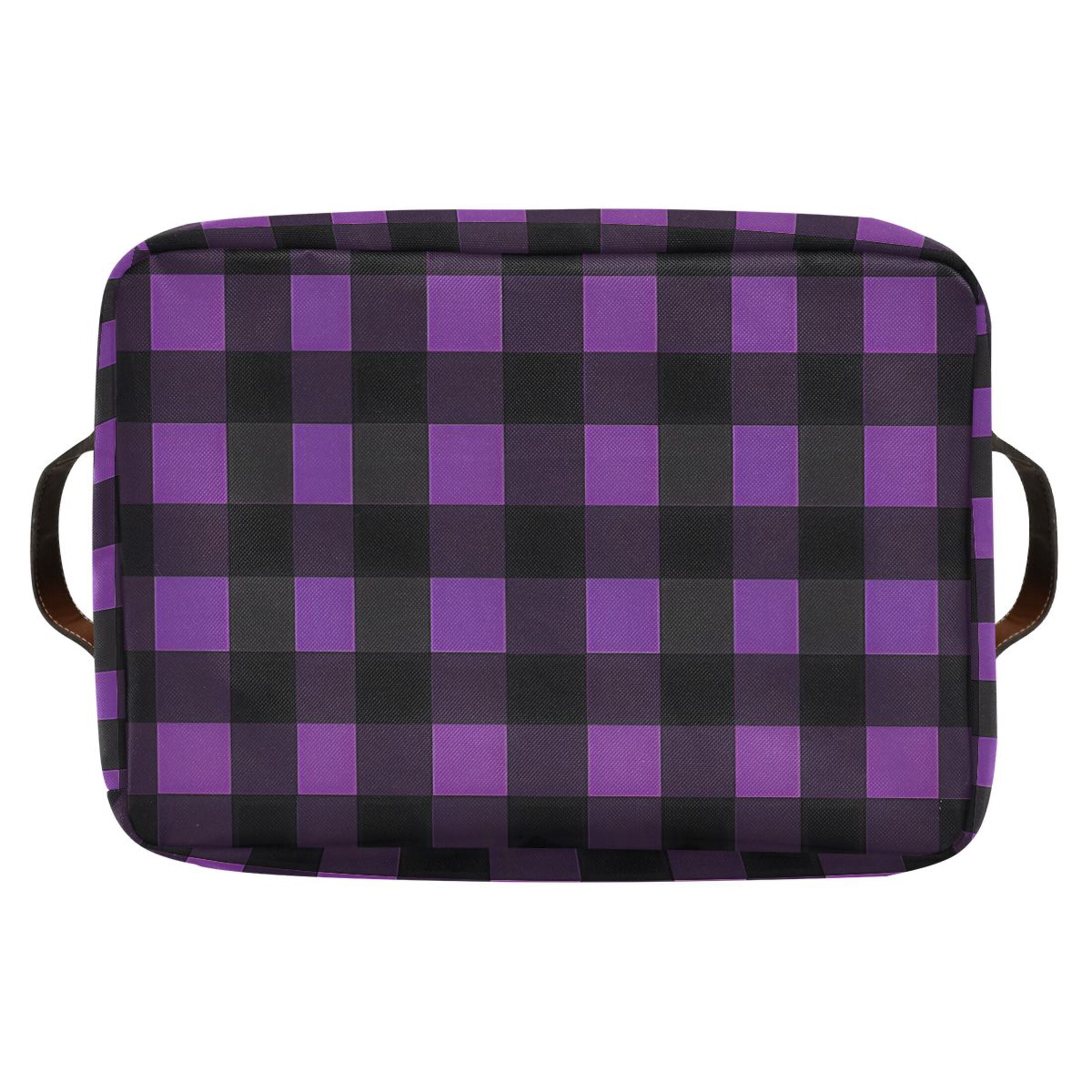 Ryvnso Purple Checkered Grid Pattern Storage Basket Large Bin Foldable Boxes Toys Organizer 14.2x10.2x8.3in 2 PCs