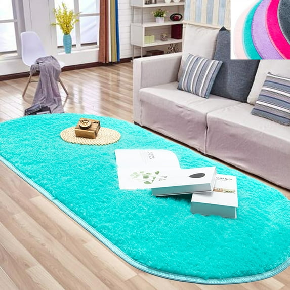 LELINTA 2.6' x 5.4'/ 80cm x 165cm Oval Fluffy Rugs Anti-Skid Shaggy Area Rug Dining Room Bedroom Carpet Floor Mat Warm Mat/ Child Play Mat Fashion Home Decor
