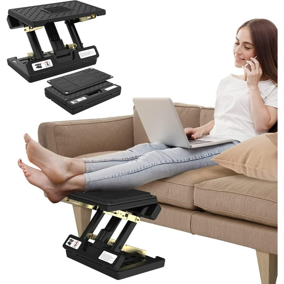 Foot Rest Under Desk, Height Adjustable Footrest with Massage Roller and Soft Pad, Foldable Ergonomic Foot Rest for Car, Underdesk, Home, Train(Black)