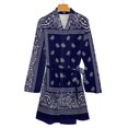 thumbnail image 4 of Bandana Blue Night Robe Long Sleeve V Neck Robe With Belt Women's Sleepwear Dresses, 4 of 9