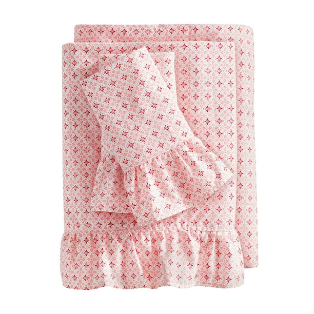 The Pioneer Woman 300 Thread Count Pink Cotton Bed Sheet Set, Queen, 4