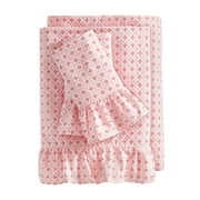 The Pioneer Woman 4-Piece 300 Thread Count Pink Printed Cotton Bed Sheet Set, Queen