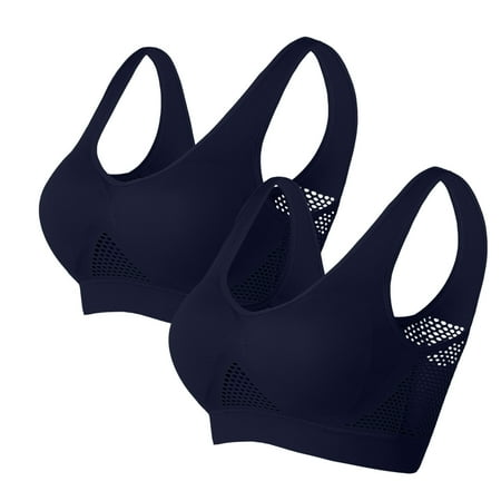 Elvqul Wirefree Bras for Women Full Coverage Bralette Push-Up Nylon Underwear Seamless Navy Ladies 2 Pack Bras