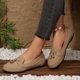 thumbnail image 3 of Womens Suede Penny Loafers Fashion Fringe Round Toe Stitching Flat Walking Shoes Lightweight Moccasins Driving Shoes Khaki Size 8, 3 of 8