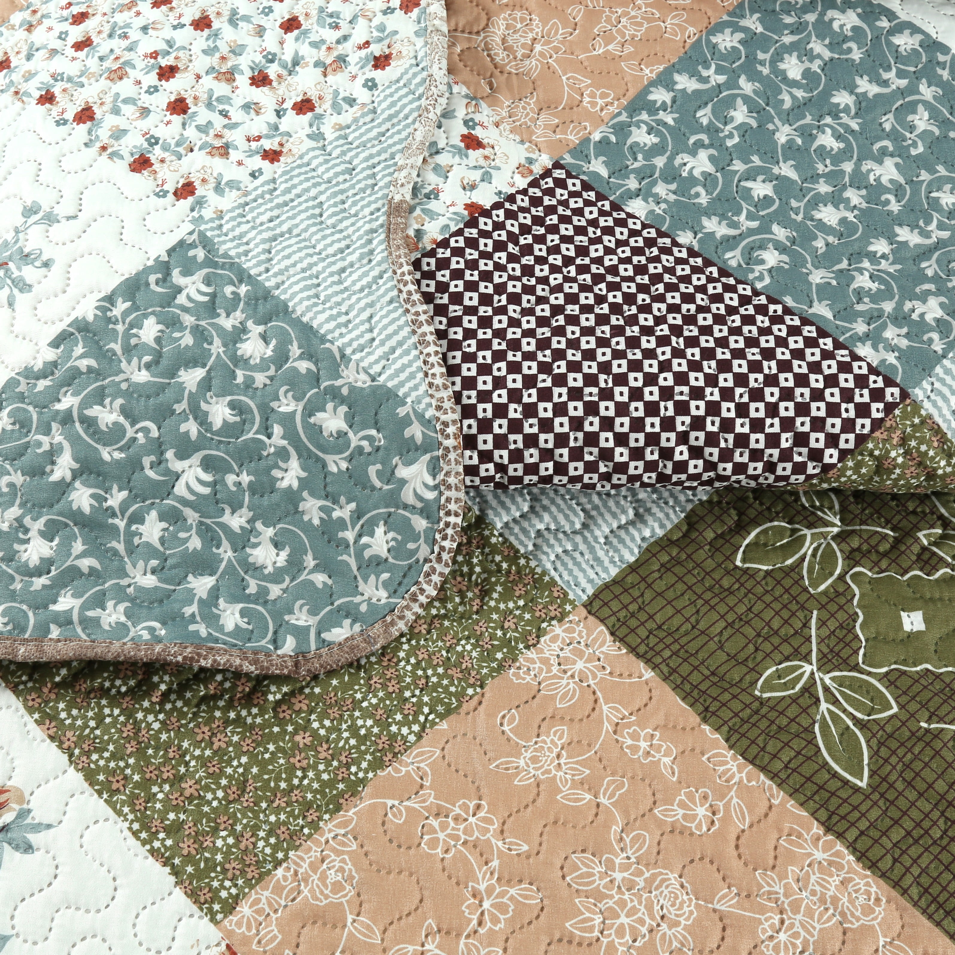 Marina Decoration Couvre-lit Pinsonic imprimé en relief ultra doux avec taies d'oreiller, motif à carreaux floraux en diagonale moderne