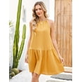 thumbnail image 4 of Fiophy 100% Linen Dress Halter Neck Sleeveless Summer Casual Ruffle Midi Beach Dresses, Yellow,S, 4 of 8