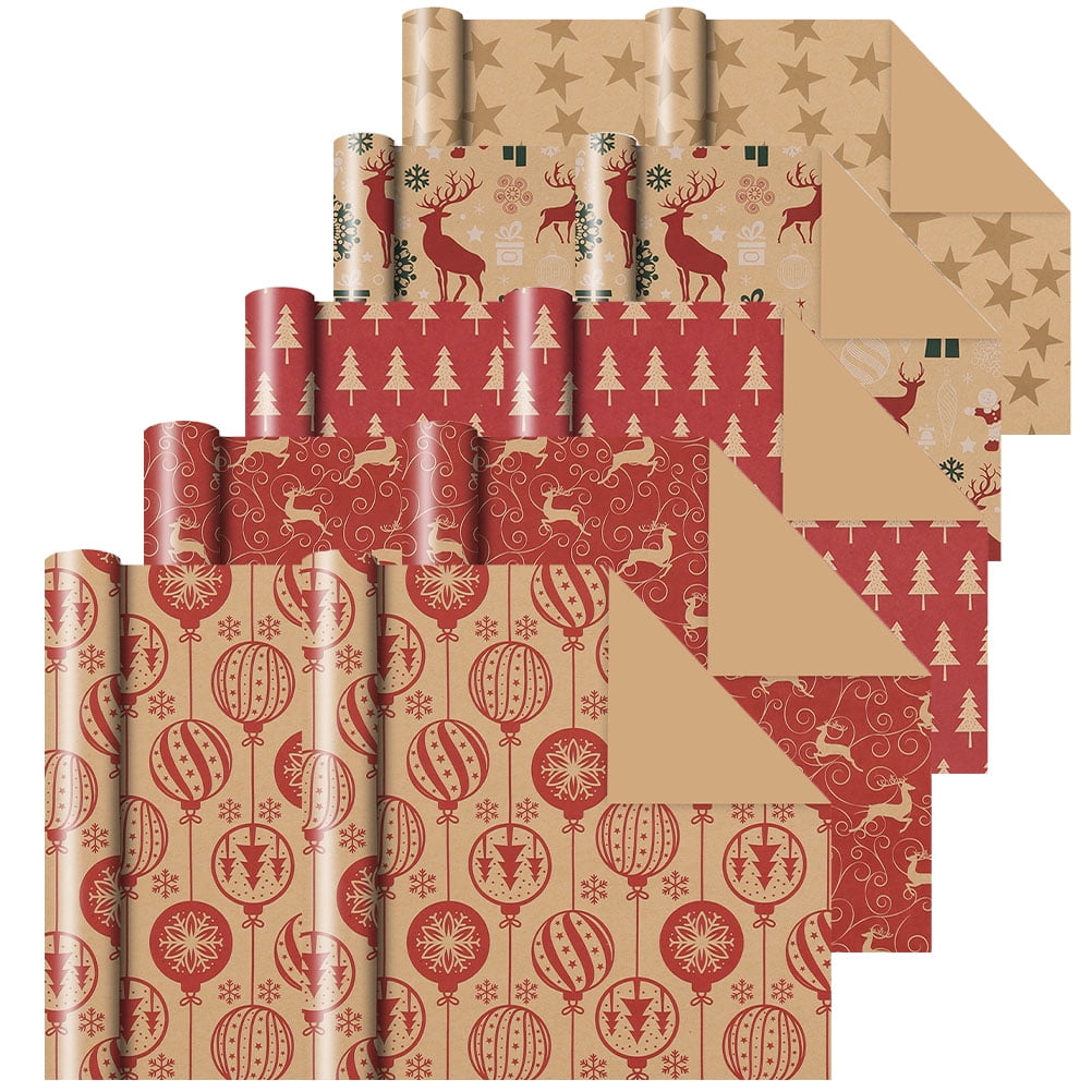 10 Rolls Christmas Gift Packing Paper Kraft Wrapping Paper Christmas Party  Supplies (5 styles)