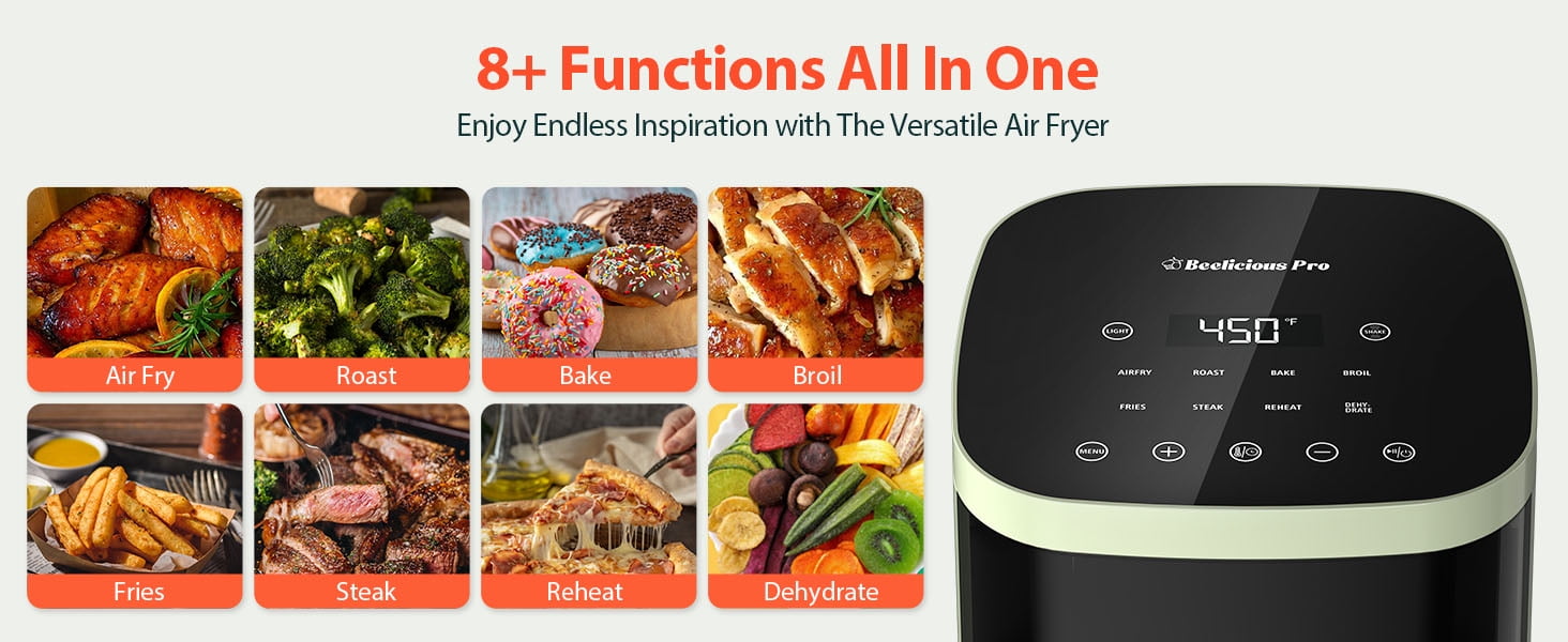 Air Fryer,Beelicious® 8-in-1 Smart Compact 4QT Air Fryers,with Viewing  Window,Shake Reminder,450°F Digital Airfryer with Flavor-Lock