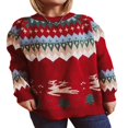 thumbnail image 1 of Chandail de Noël pour Femmes en Tricot, Chandail à Manches Longues, Col Rond, Orignal, Hauts d'Hiver, 1 of 9