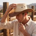 thumbnail image 4 of Unisex Adult Leather Western Cowboy Hat Small Brim Letter Detail Adjustable Chin Strap Cap for Country Festivals and Themed Events and Outdoor Parties Beige One Size, 4 of 5