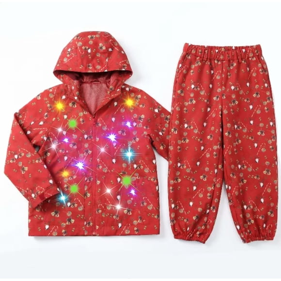 Traje con Luces para Niños, Conjunto Estampado de 2 Piezas con Chaqueta y Pantalón, Outfit Llamativo para Fiestas, Reuniones y Temporada Festiva