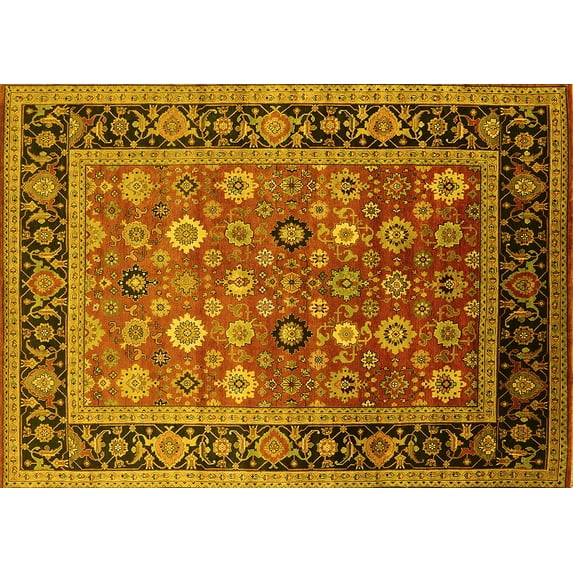 Ahgly Company Machine Washable Indoor Rectangle Oriental Yellow Industrial Area Rugs, 2' x 5'