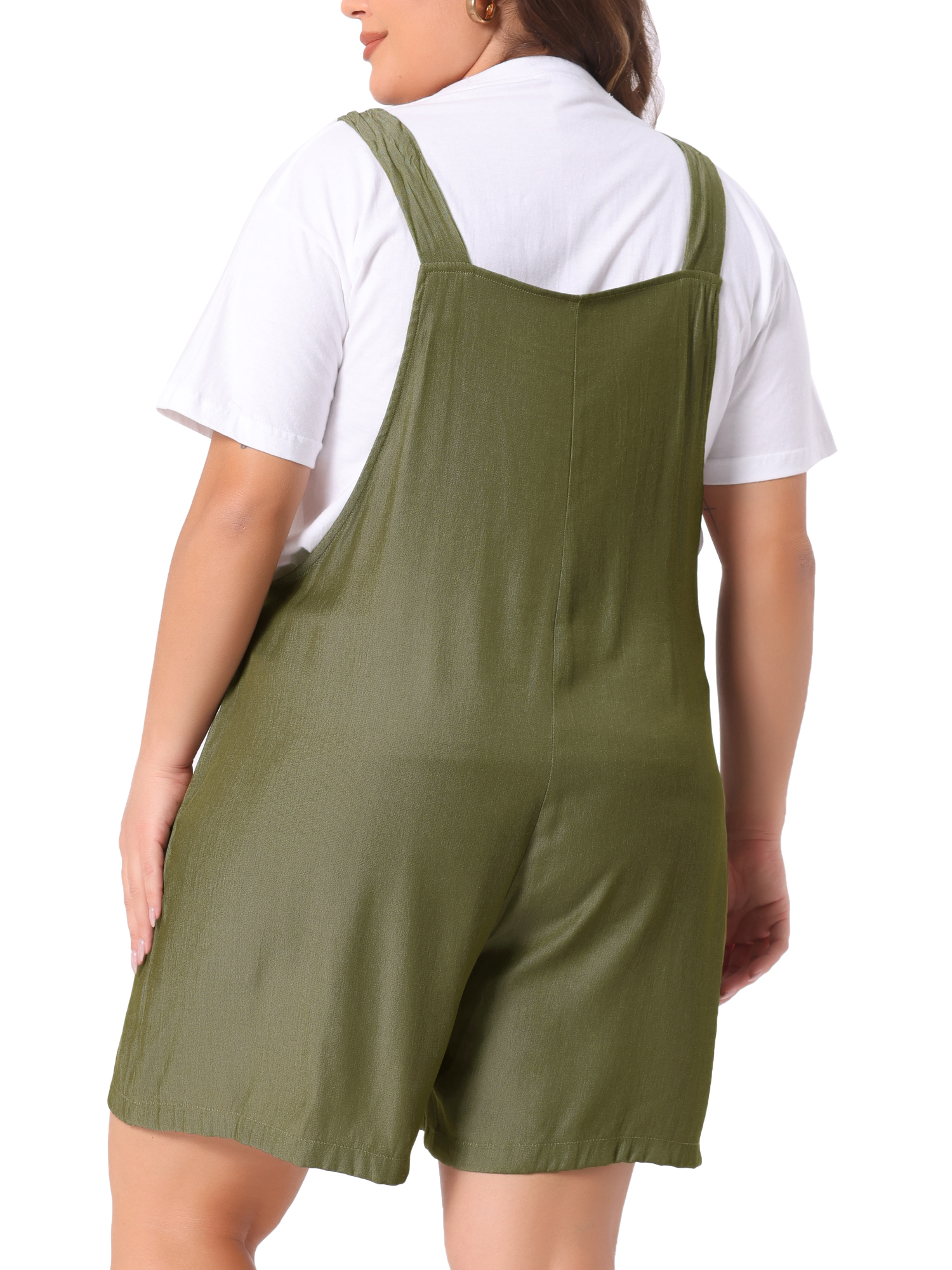 DARING DIVA Women's Plus Sleeveless Square Neck Tie Shoulder Romper Shorts 2X Army Green