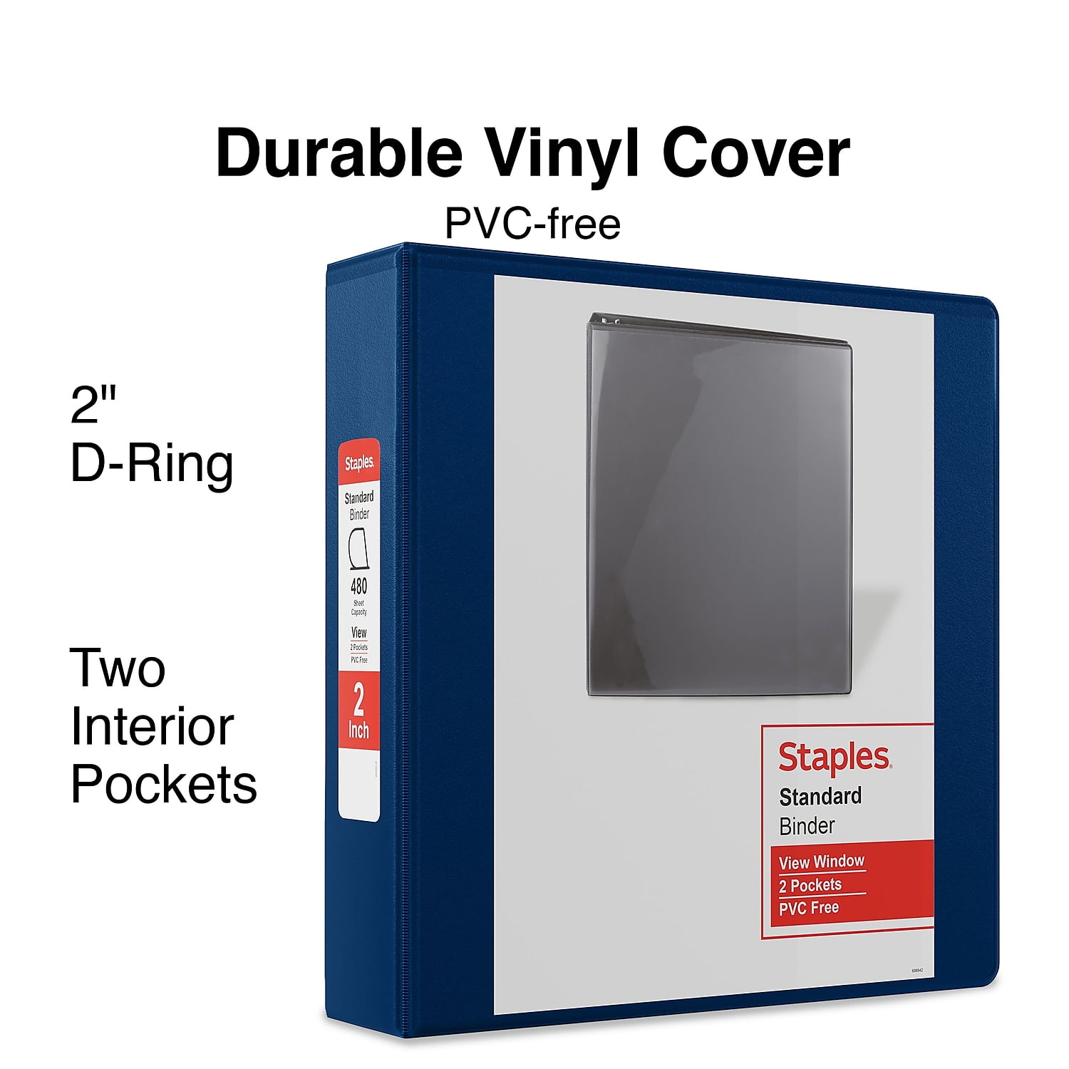 Staples Standard 2' 3-Ring View Binder Blue (26445-CC) 82646
