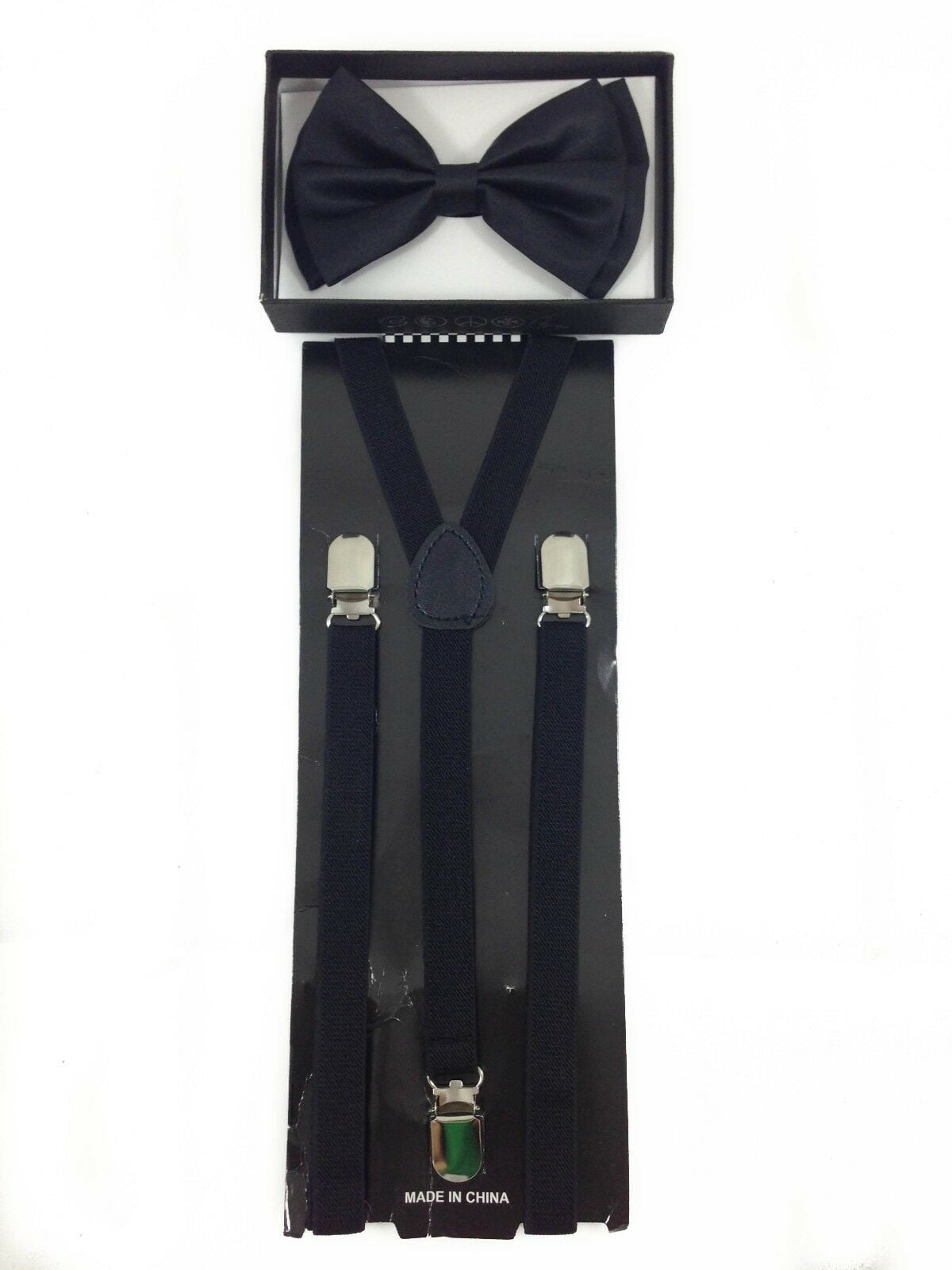 Black 4-Clips Suspender and Bow Tie Set for Adults Men Women Teenagers
