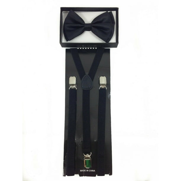 SKINNY Black Suspenders and Bow Tie Combo Set for Adults Women Men