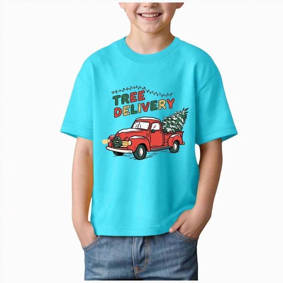 sdbrld Christmas Shirts for Kids Boys Merry Christmas T-Shirts Short Sleeve Holiday Tee Xmas Gift Tops Sky Blue Sizes 5-6 Years