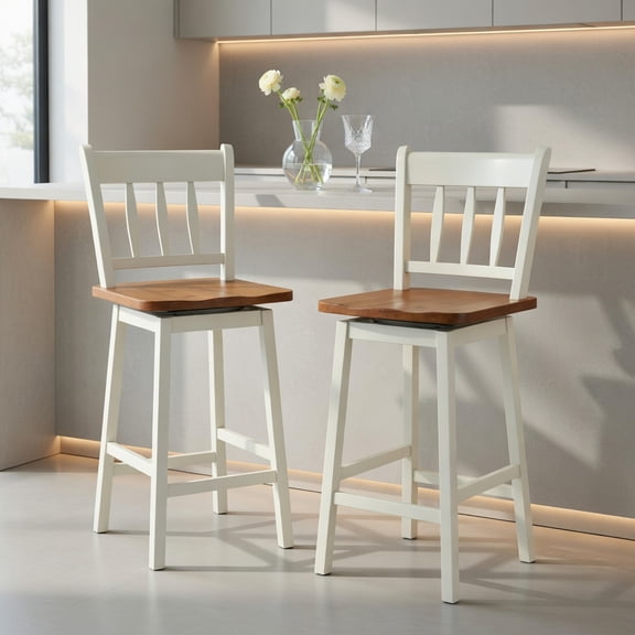 Barara King Bar stools,Barstools,Bar Chairs,24.5 Inches Set of 2 Swivel Bar Stools with 360° Swiveling-White