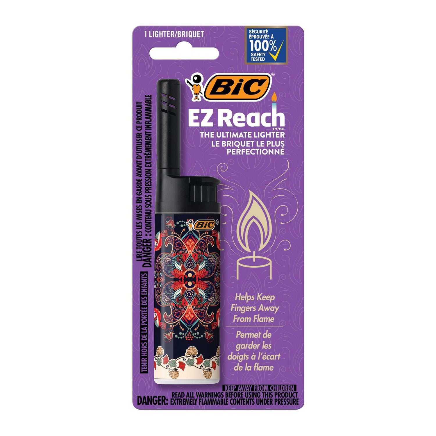 BIC EZ Reach Lighters, The Ultimate Lighter with Extended Wand (1.45-inch), Assorted Colours, 1-Count