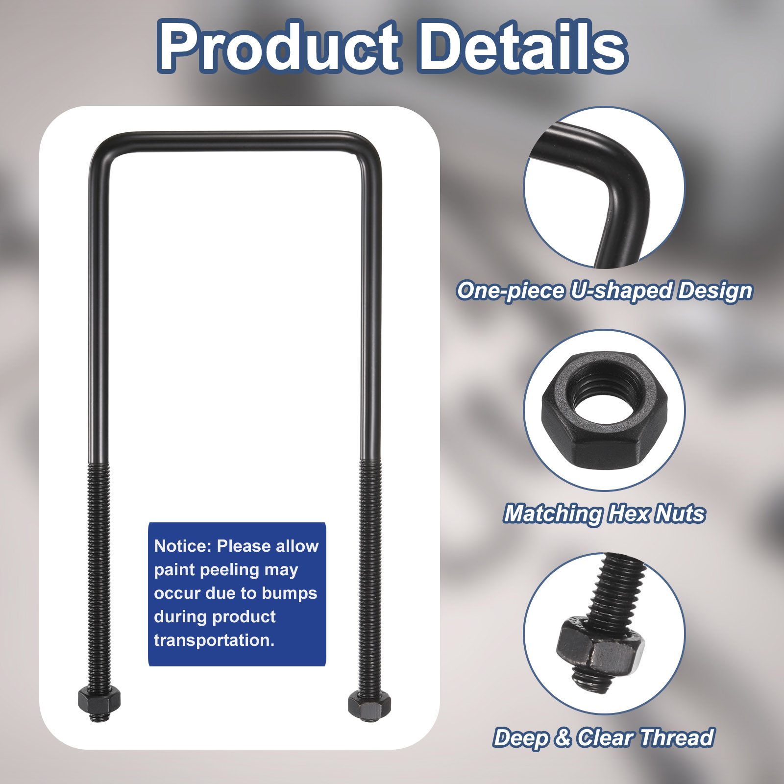 2 Sets M8 Square U-Bolts, 80mm Width 200mm Length 304 Stainless Steel with Nuts