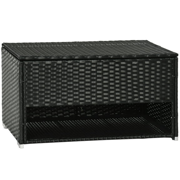 37.5" Black Outdoor Deck Box with Storage Shelf, Pe Rattan Waterproof Storage Chest for Pool Toys & Garden Tools - Includes Hydraulic Lid & Liner Five