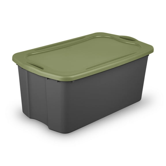 Sterilite Extra Large EZ Carry Storage Bin, 30 Gallon Plastic Storage Tote with Full-Grip Handles, Gray/Green
