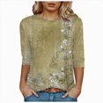 thumbnail image 4 of Towmus Womens 3/4 Length Sleeve Cotton Clothes Floral Print Dressy Blouses Crew Neck Casual Tunic Tops Summer Shirts Loose Fit Pullover, 4 of 4