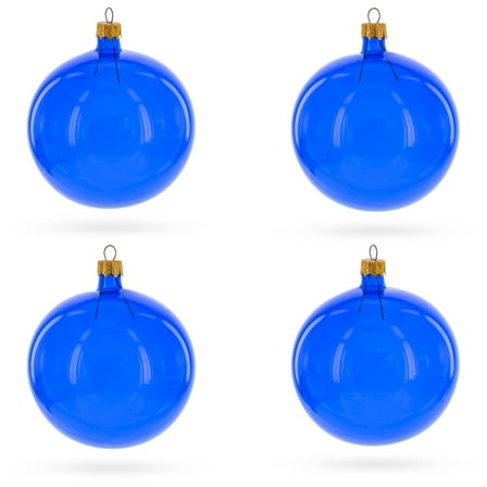 Set of 4 Translucent Glossy Blue Glass Ball Christmas Ornaments 4 Inches