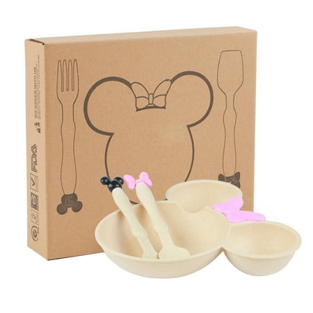 

Franhais 3 Pcs Baby Tableware Set Cute Cartoon Mouse Shape Bowl + Cute Fork +Non-Slip Spoon