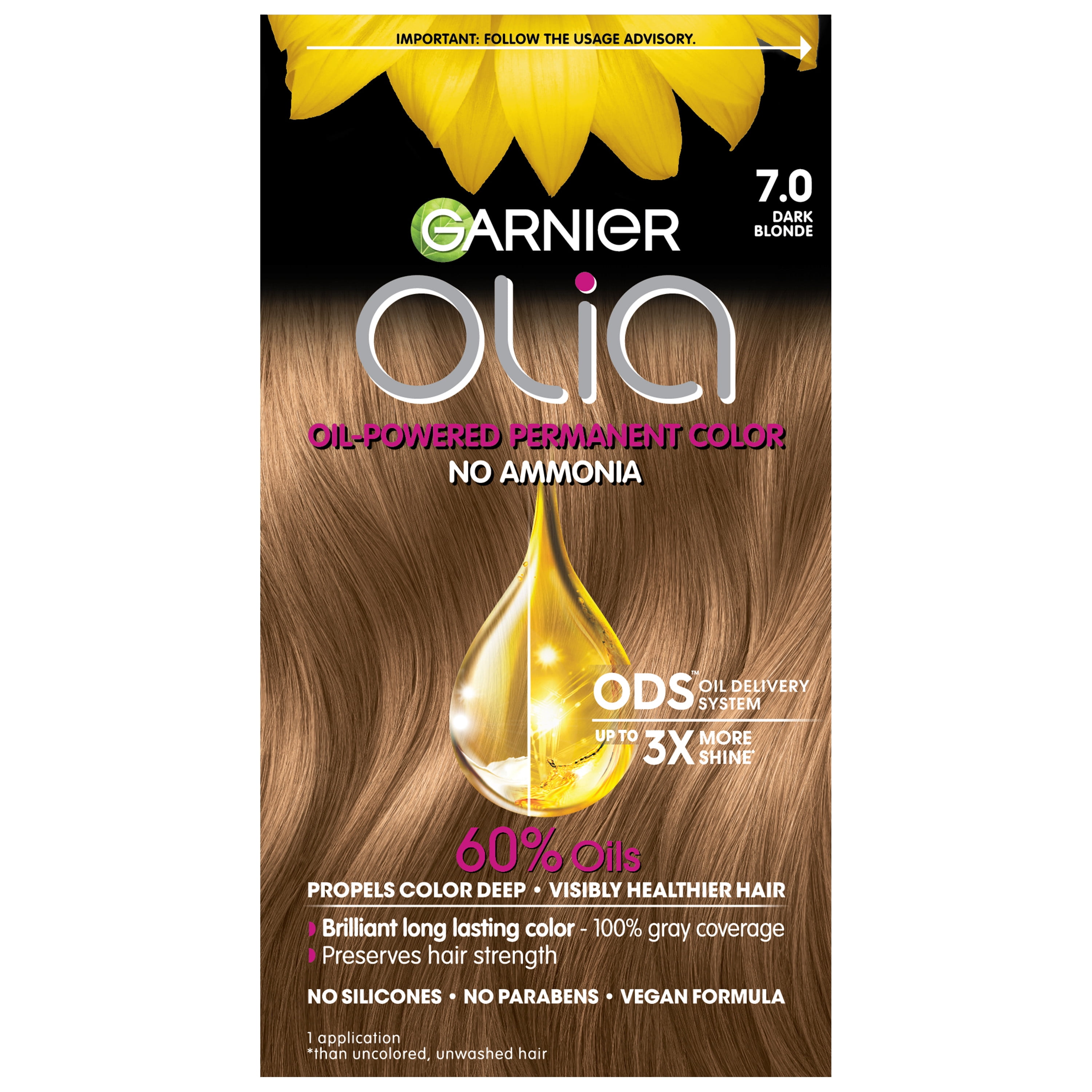 Garnier Olia Oil Powered Ammonia Free Permanent Hair Color,  Dark  Blonde, 1 kit 