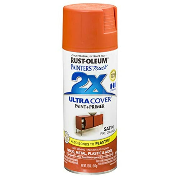 Rust-Oleum Painter's Touch 2X Ultra Cover Satin Fire Orange Paint Primer Spray Paint 12 oz
