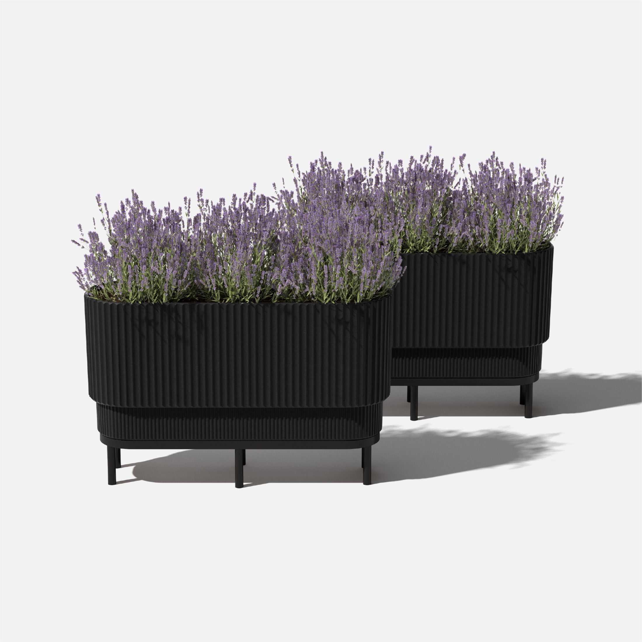 Veradek Demi Series Raised 30" Long Plastic-Stone Planter - (Black/Black, 2 Pack)