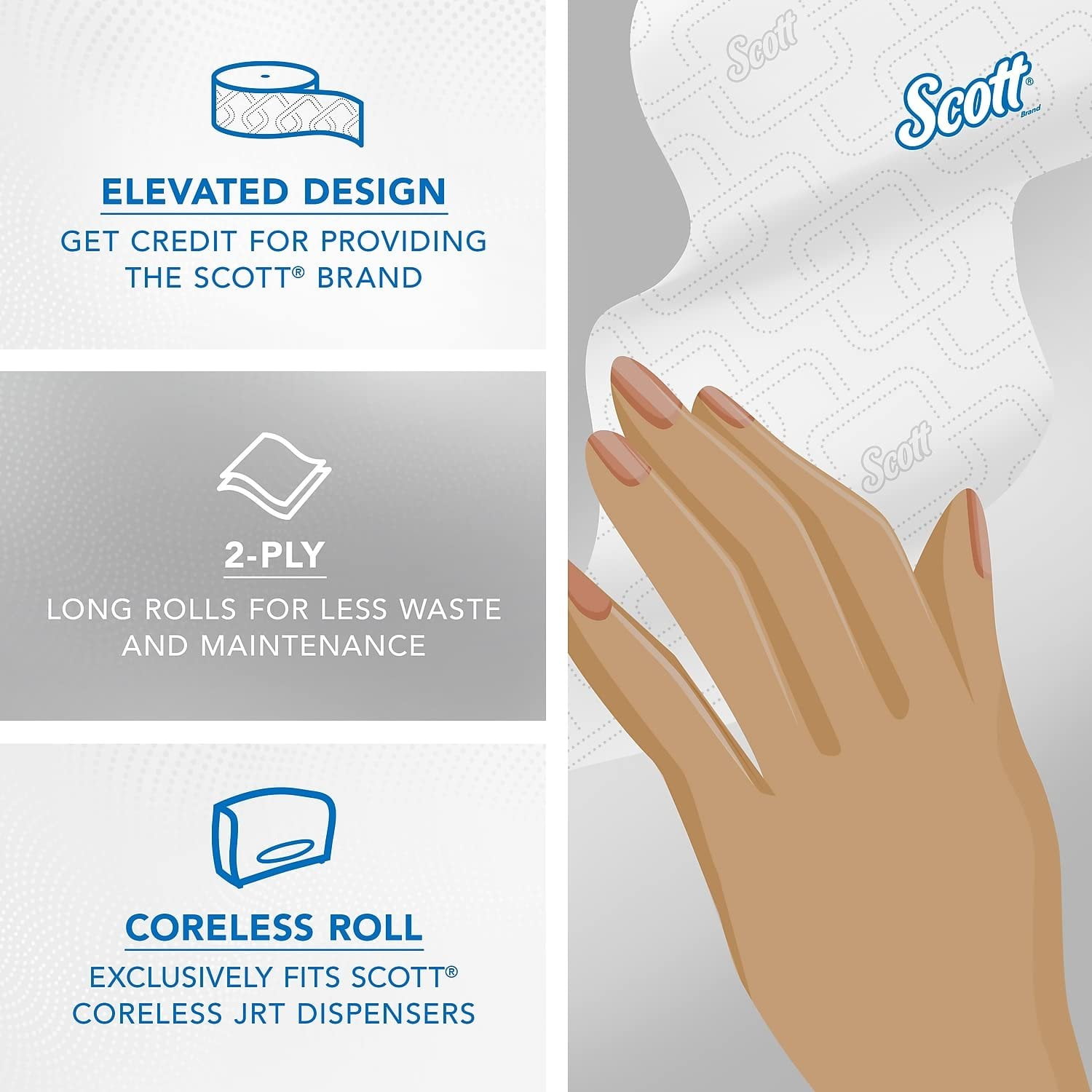 Kimberly-Clark JRT Jr. Coreless Toilet Paper Rolls - 2-Ply, Jumbo, 12 Rolls/Carton — Residential Use, Standard Application