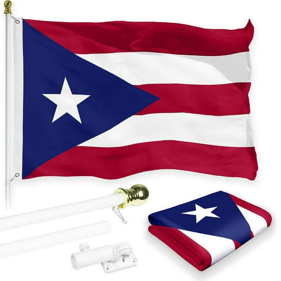 G128 Combo Pack: 6 Feet Tangle Free Spinning Flagpole (White) Puerto Rico Puerto Rican Flag 3x5 ft Printed 150D Brass Grommets (Flag Included) Aluminum Flag Pole
