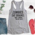 thumbnail image 2 of Zombies Eat Brains Don't Worry You're Safe Tank Top, Ladies Racerback Tank Top, Funny Halloween Zombie Tank, Heather Gray, Large, 2 of 3