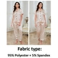 thumbnail image 3 of Womens Silk Satin Pajamas Set 2pcs Short Sleeve Button Down Pajama Set Womens Satin Sleepwear Set with Long Pant Womens Soft Loungewear Set, S-XXL, 3 of 10