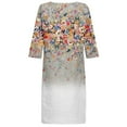 thumbnail image 5 of Pntutb Robe de Mode pour Femmes Robe à Manches 3/4 Mode Fleurs Imprimées Taille Robe d'Été Col en V Longueur Genou, 5 of 5