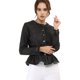 thumbnail image 2 of Chaqueta de mezclilla con cuello redondo y botones de manga larga con volante recortado y peplum para mujer Negro XL, 2 of 6