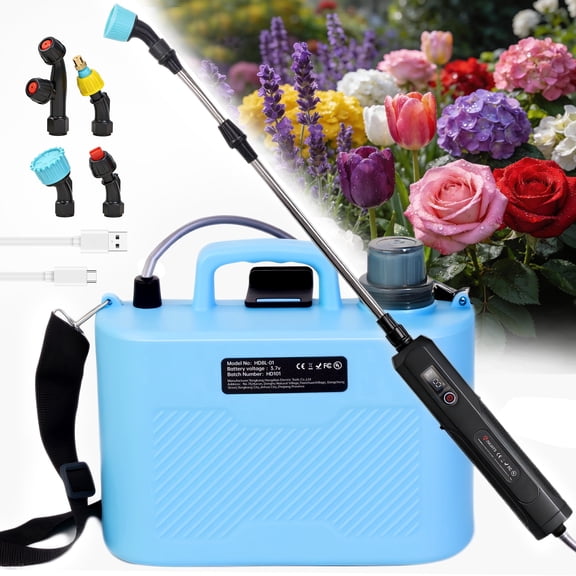 2 Gallon Battery Powered Sprayer, Rechargeable Electric Sprayer with 3 Speeds, 4 Nozzles, Battery Indicator, Retractable Wand, Adjustable Padded Shoulder Straps and Storage Bag for Lawn and Garden