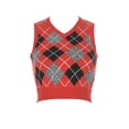 thumbnail image 3 of Okbabeha Women Knitted Vest, V-neck Plaid Waistcoat, Off Shoulder Tank Top, 3 of 5